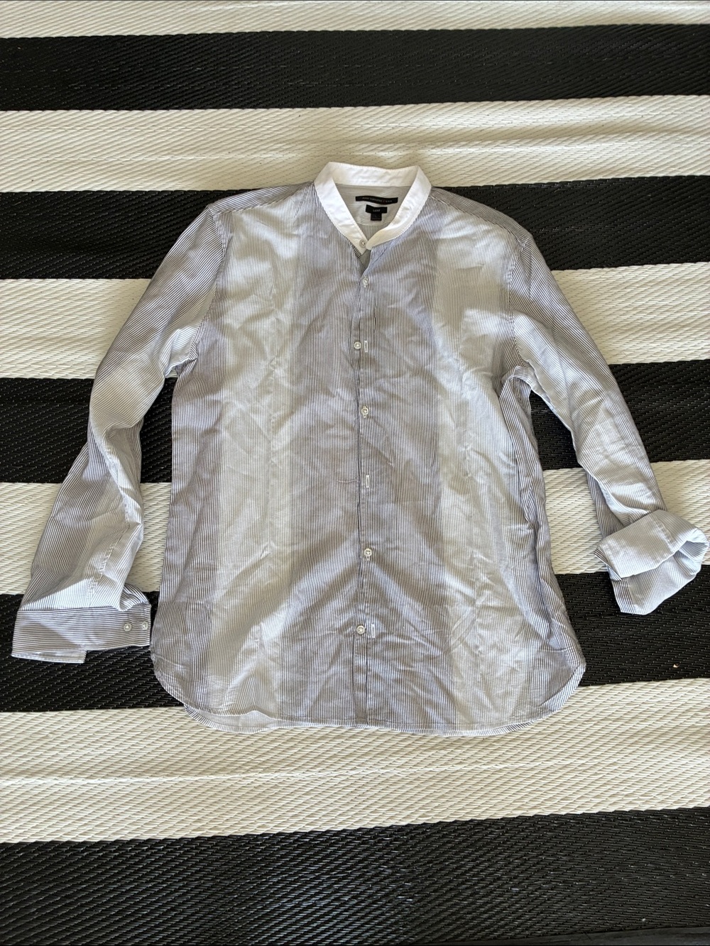 John Varvatos grey and black on white  Band Collar Dress Shirt large